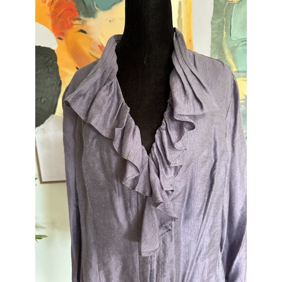 Coldwater Creek Button Up Sz 1X Purple Ruffled Neck Cottagecore Dark Academia - Picture 4 of 11